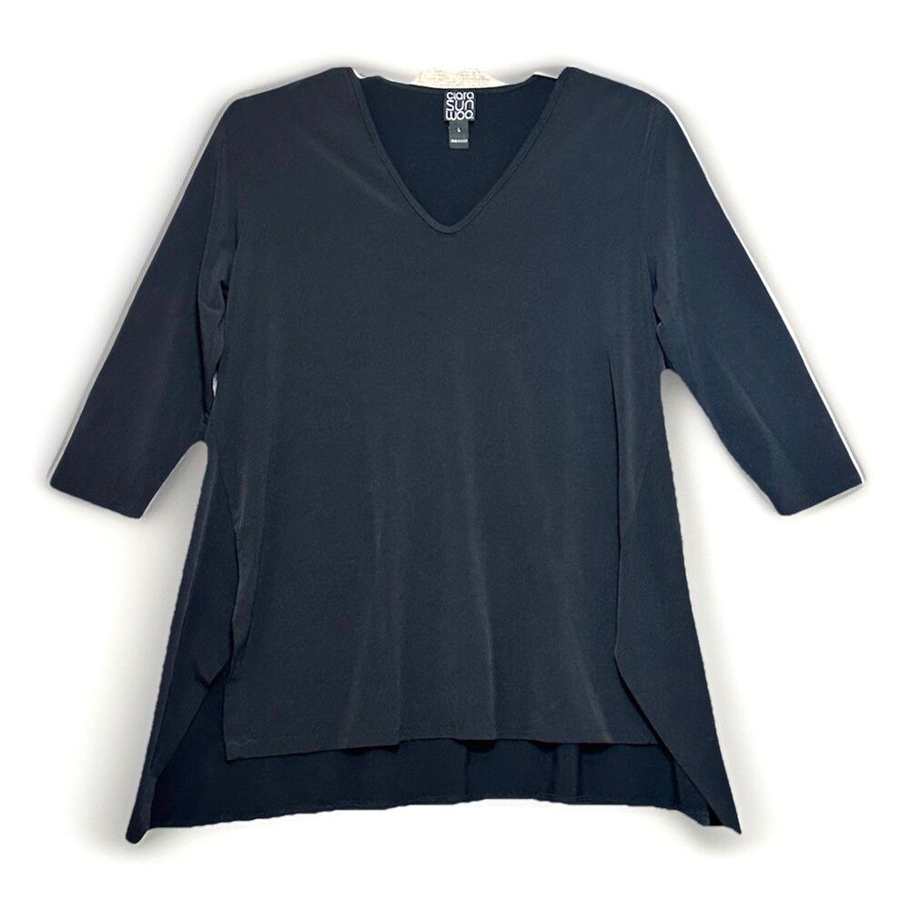 Clara Sun Woo Top Slinky Stretch Women's Large Animal Abstract Flattering Cut